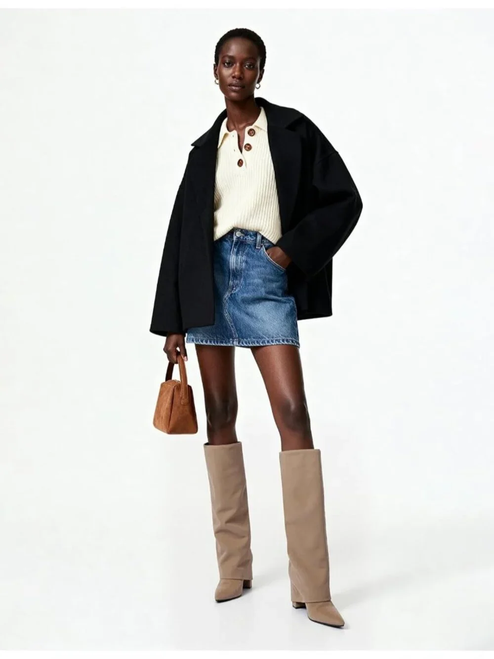 Women's Camel Suede Pointed Toe Chunky Heel Faux Leather Over The Knee Boots